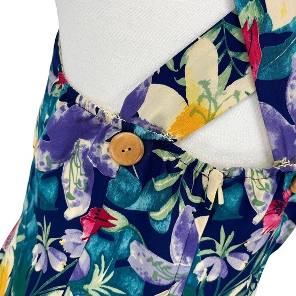 Vintage Maggy London Silk Mini Dress Hawaiian Tropical Floral Colorful 8 Petite - Picture 7 of 12